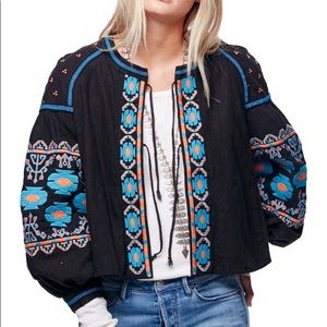 free people • embroidered linen & cotton jacket xs